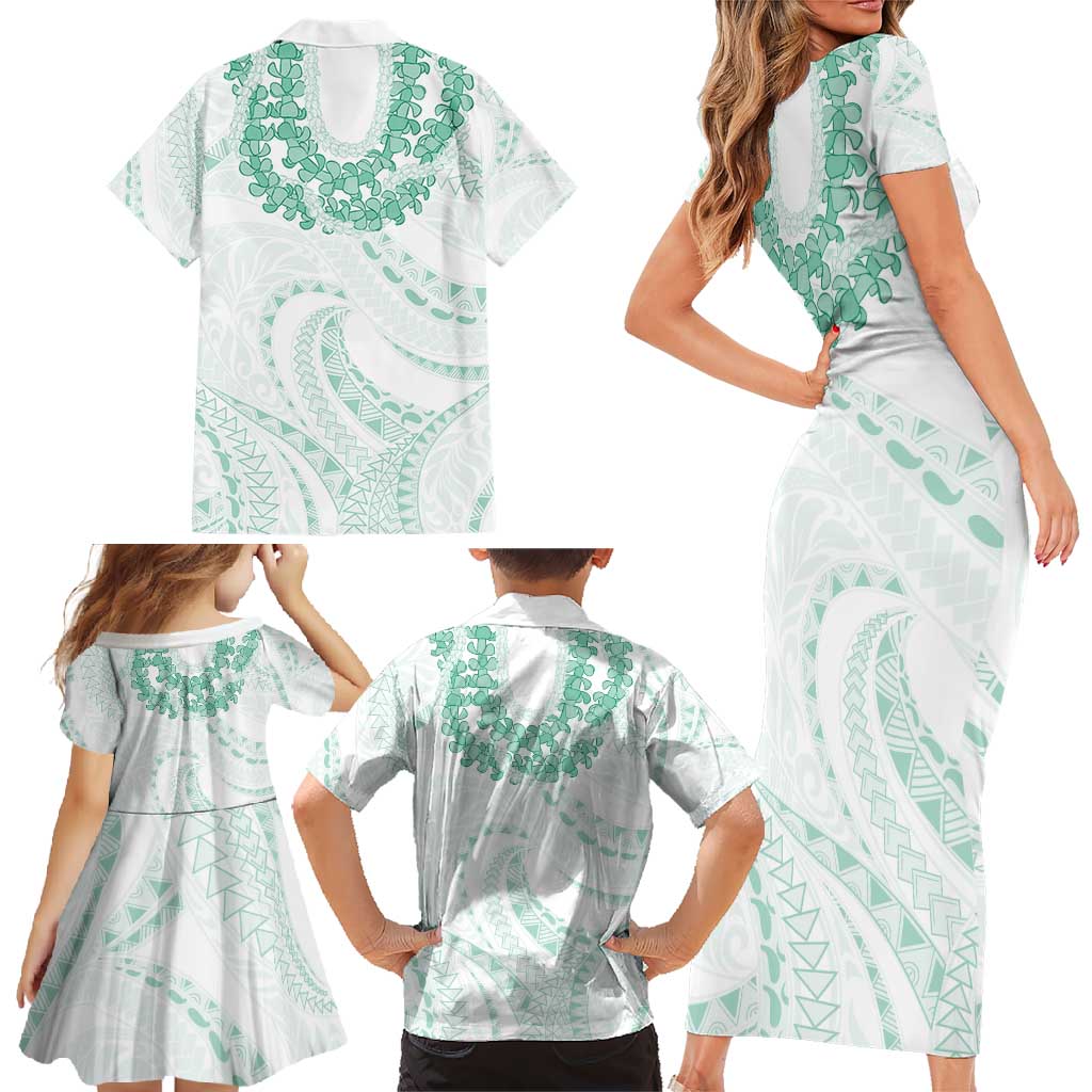 Aloha Lei Onaona Family Matching Short Sleeve Bodycon Dress and Hawaiian Shirt Sage Green Hawaiian Tribal Pattern