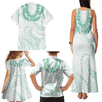 Aloha Lei Onaona Family Matching Tank Maxi Dress and Hawaiian Shirt Sage Green Hawaiian Tribal Pattern