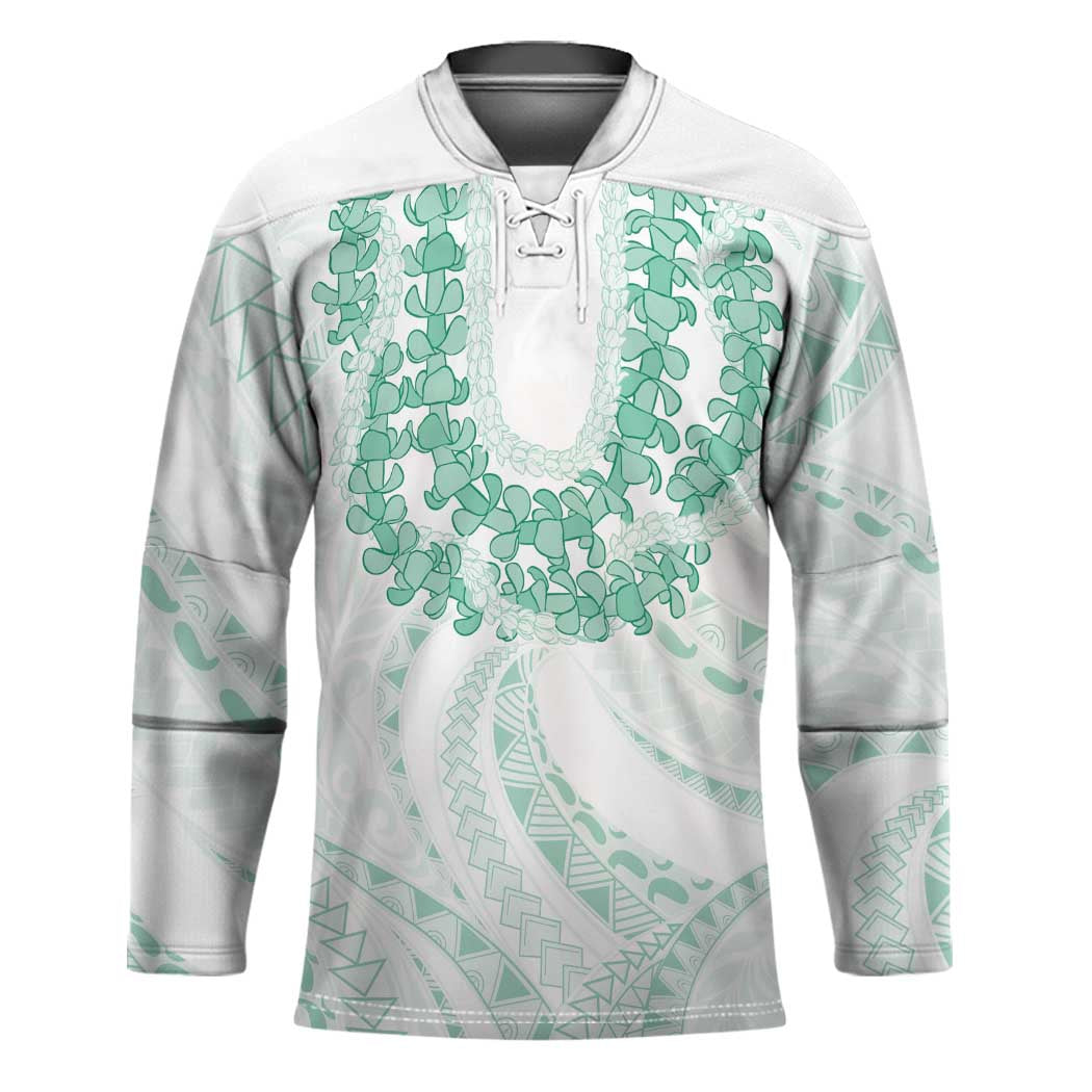 Aloha Lei Onaona Hockey Jersey Sage Green Hawaiian Tribal Pattern - Polynesian Pride