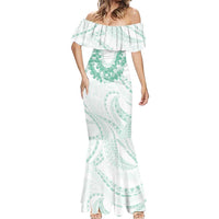 Aloha Lei Onaona Mermaid Dress Sage Green Hawaiian Tribal Pattern