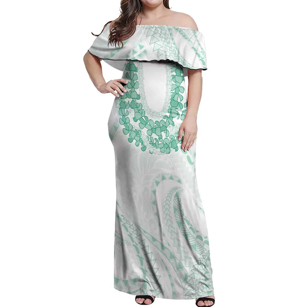 Aloha Lei Onaona Off Shoulder Maxi Dress Sage Green Hawaiian Tribal Pattern