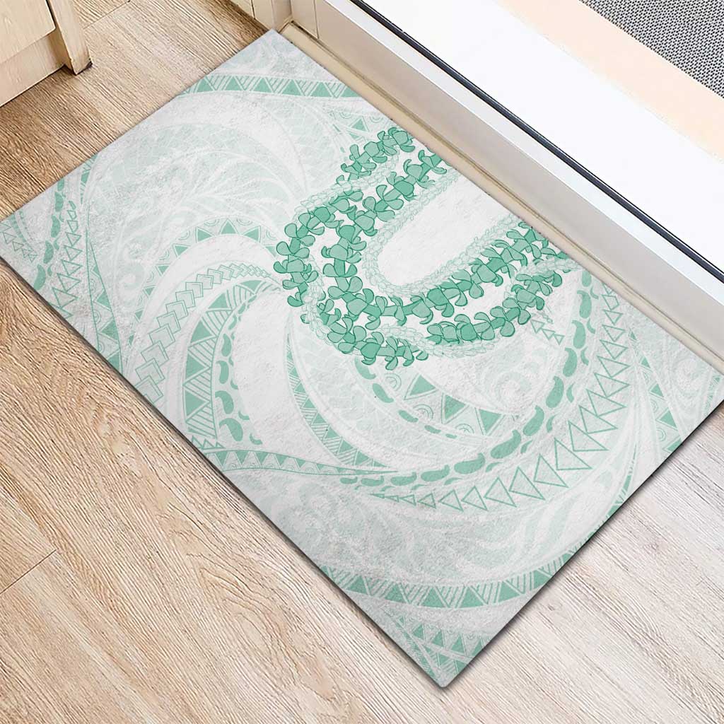 Aloha Lei Onaona Rubber Doormat Sage Green Hawaiian Tribal Pattern