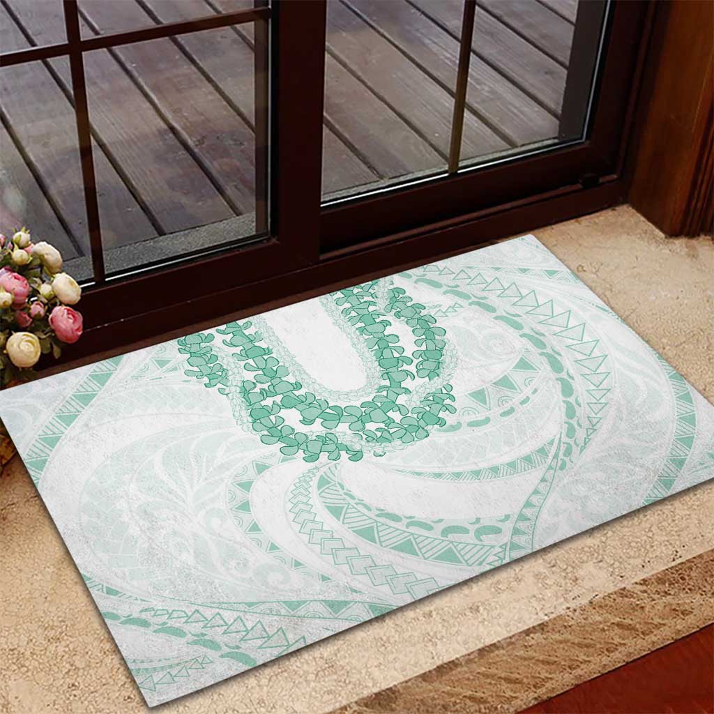 Aloha Lei Onaona Rubber Doormat Sage Green Hawaiian Tribal Pattern