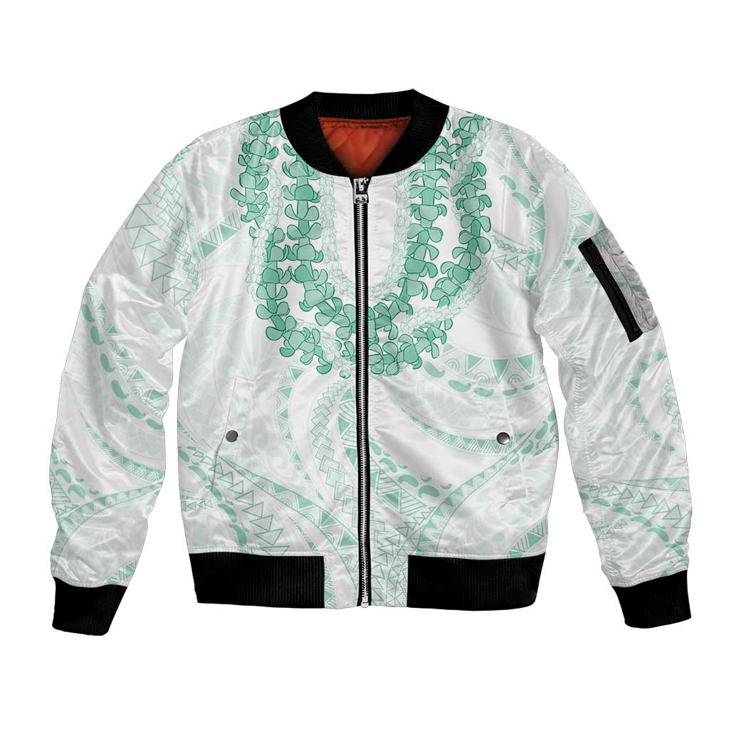 Aloha Lei Onaona Sleeve Zip Bomber Jacket Sage Green Hawaiian Tribal Pattern