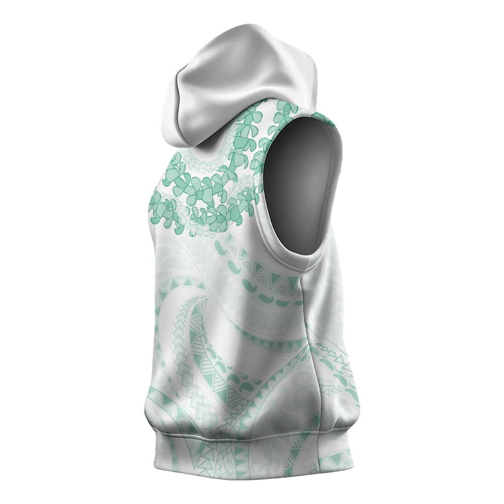 Aloha Lei Onaona Sleeveless Hoodie Sage Green Hawaiian Tribal Pattern - Polynesian Pride