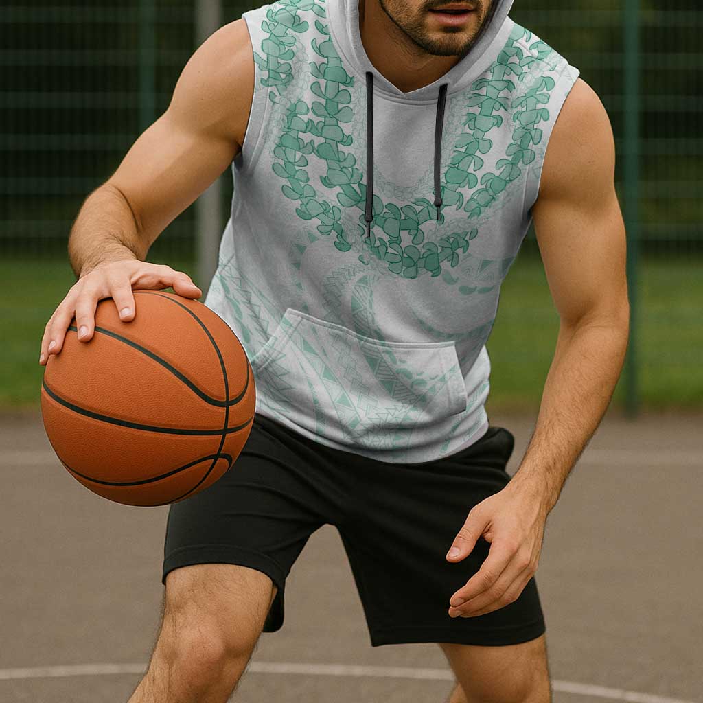 Aloha Lei Onaona Sleeveless Hoodie Sage Green Hawaiian Tribal Pattern - Polynesian Pride