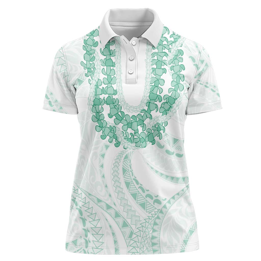Aloha Lei Onaona Women Polo Shirt Sage Green Hawaiian Tribal Pattern