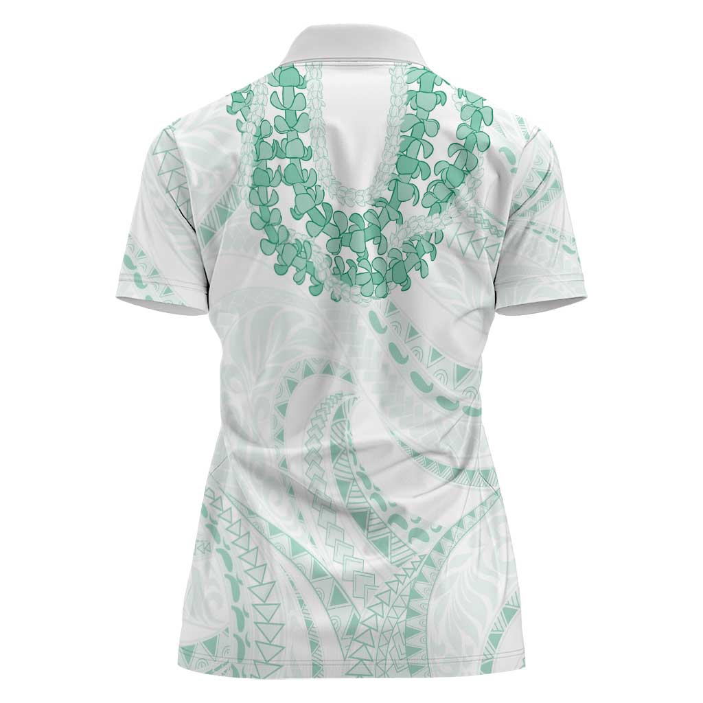 Aloha Lei Onaona Women Polo Shirt Sage Green Hawaiian Tribal Pattern
