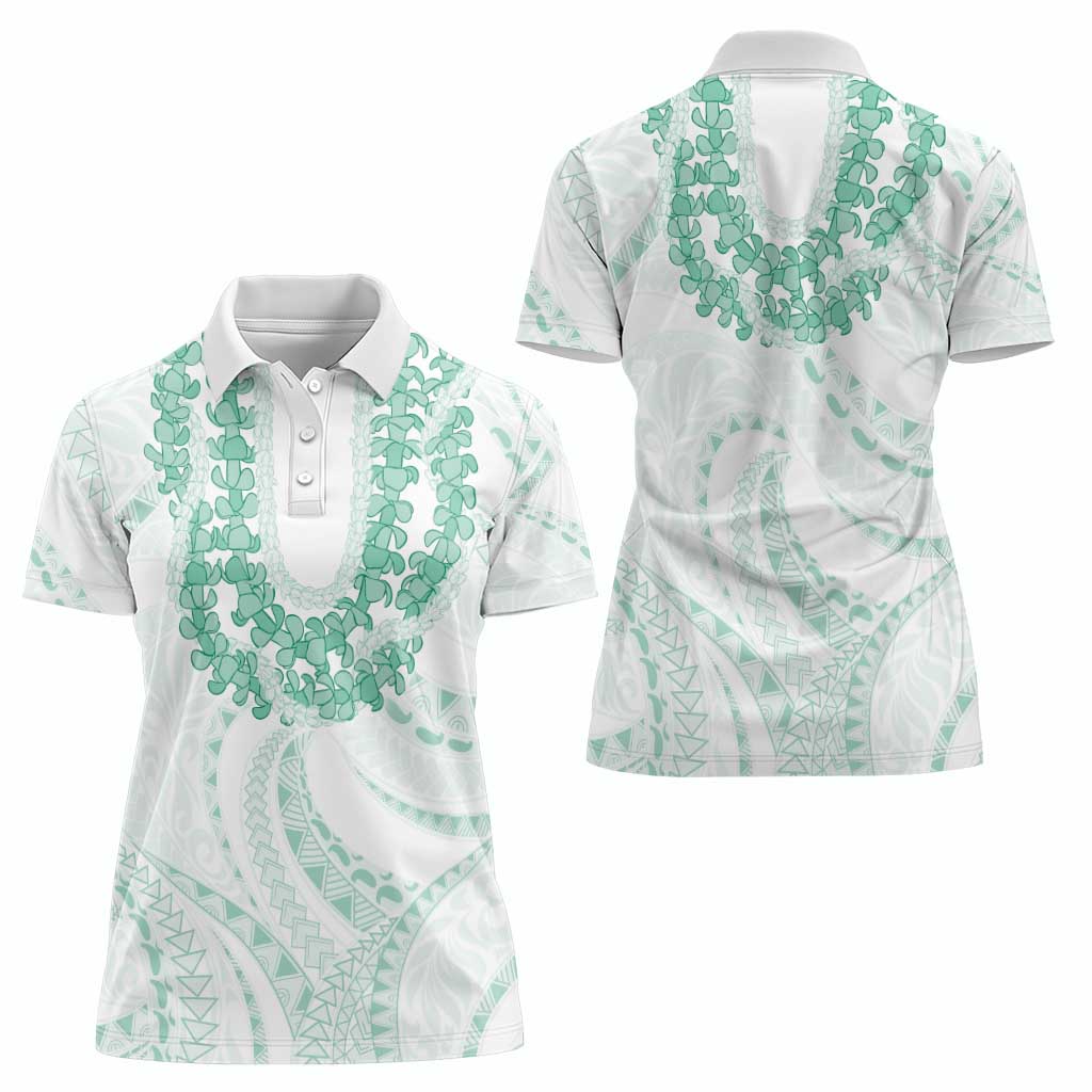 Aloha Lei Onaona Women Polo Shirt Sage Green Hawaiian Tribal Pattern