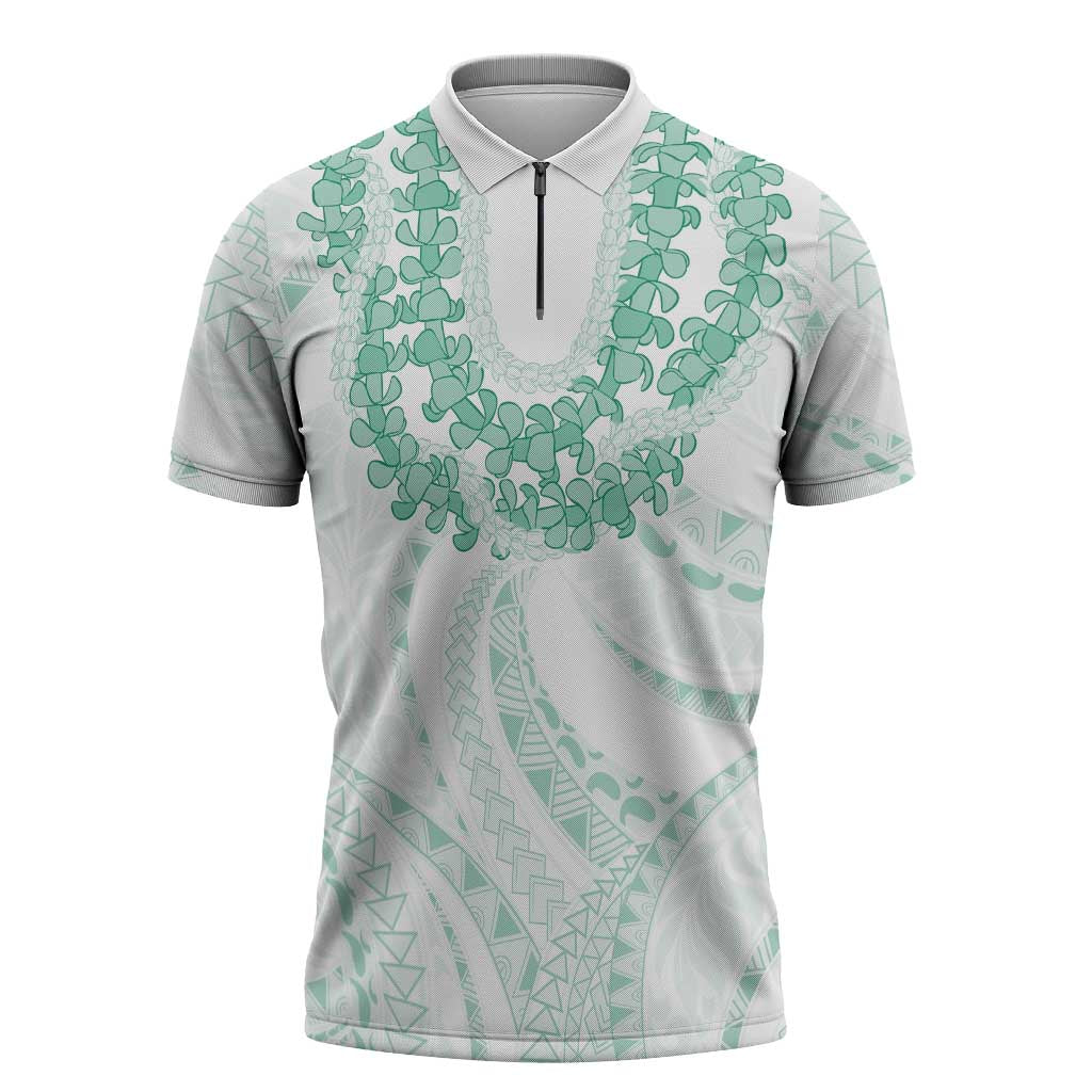 Aloha Lei Onaona Zipper Polo Shirt Sage Green Hawaiian Tribal Pattern - Polynesian Pride