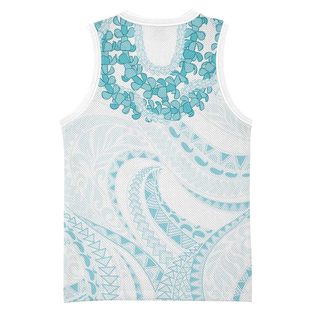 Aloha Lei Onaona Basketball Jersey Teal Hawaiian Tribal Pattern - Polynesian Pride