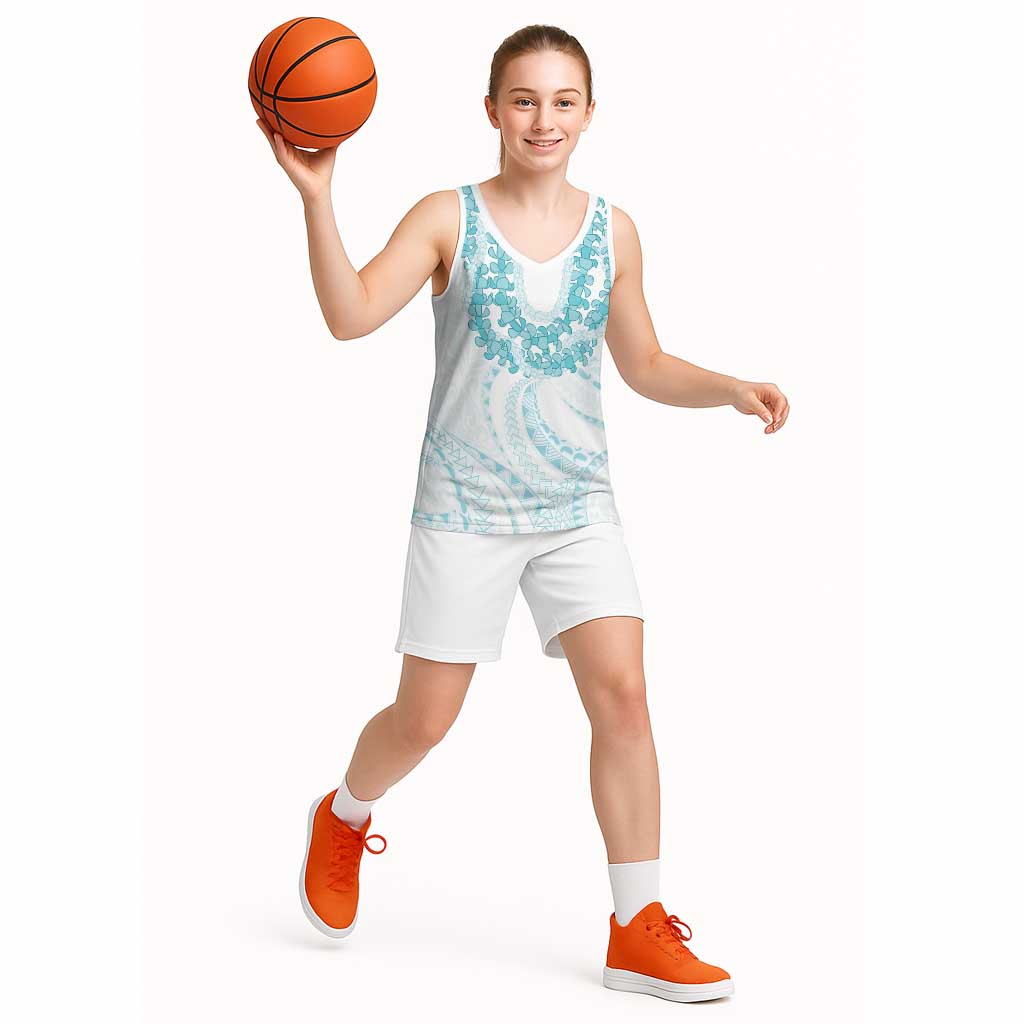 Aloha Lei Onaona Basketball Jersey Teal Hawaiian Tribal Pattern - Polynesian Pride