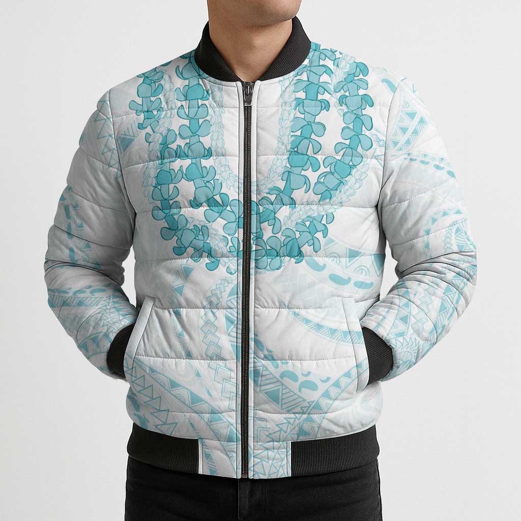 Aloha Lei Onaona Bomber Puffer Jacket Teal Hawaiian Tribal Pattern - Polynesian Pride