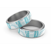 Aloha Lei Onaona Classic Ring Teal Hawaiian Tribal Pattern LT9 Sliver Teal - Polynesian Pride