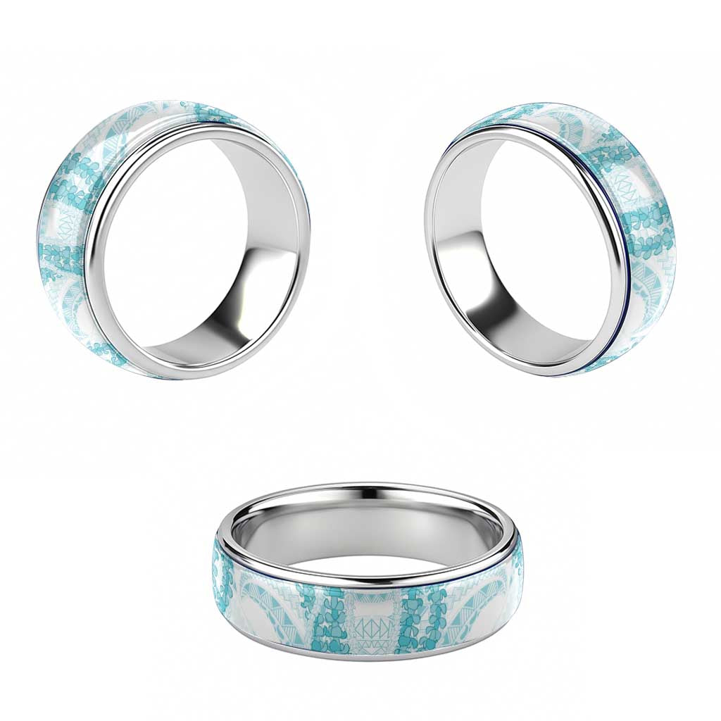 Aloha Lei Onaona Classic Ring Teal Hawaiian Tribal Pattern LT9 - Polynesian Pride