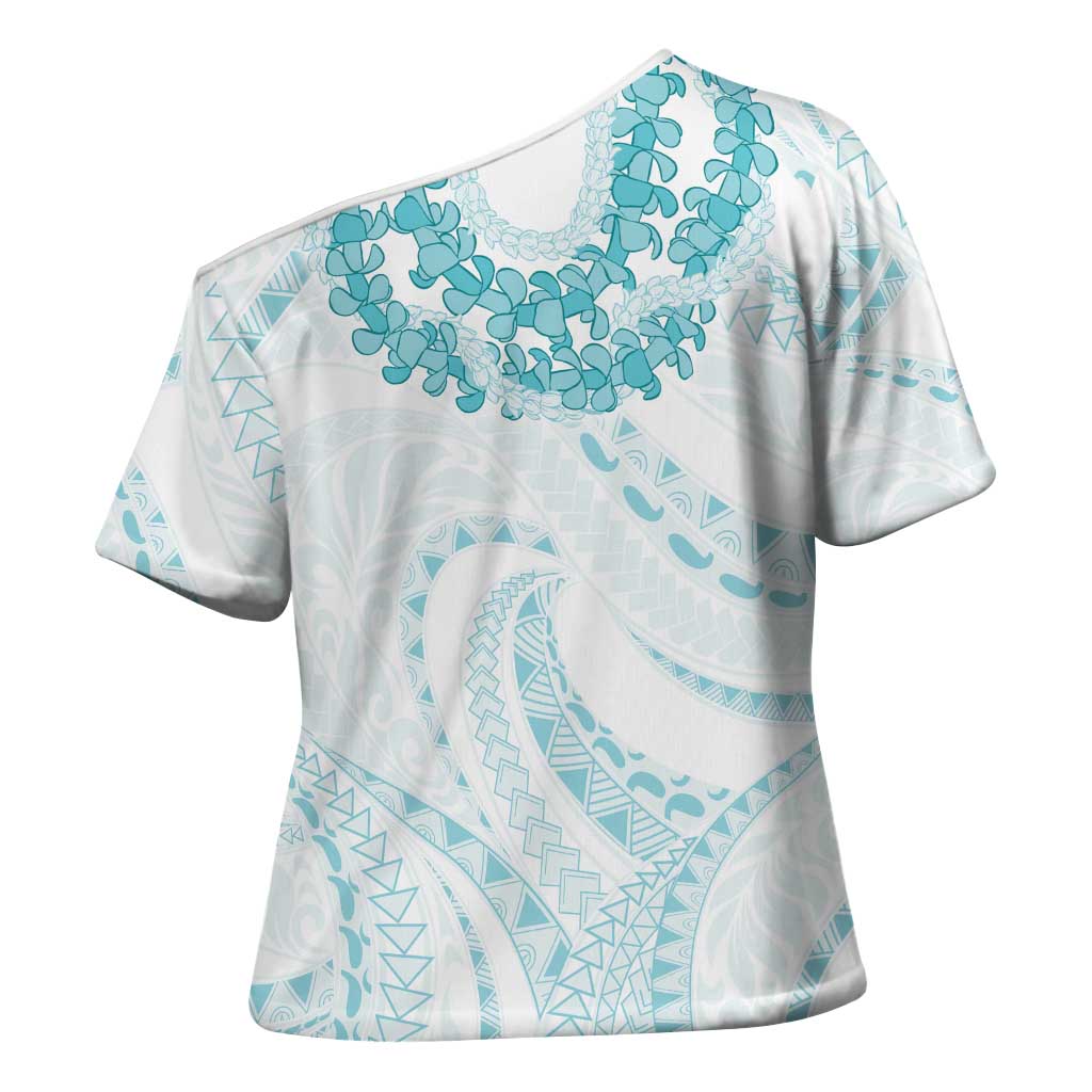 Aloha Lei Onaona Cross Shoulder Shirt Teal Hawaiian Tribal Pattern - Polynesian Pride