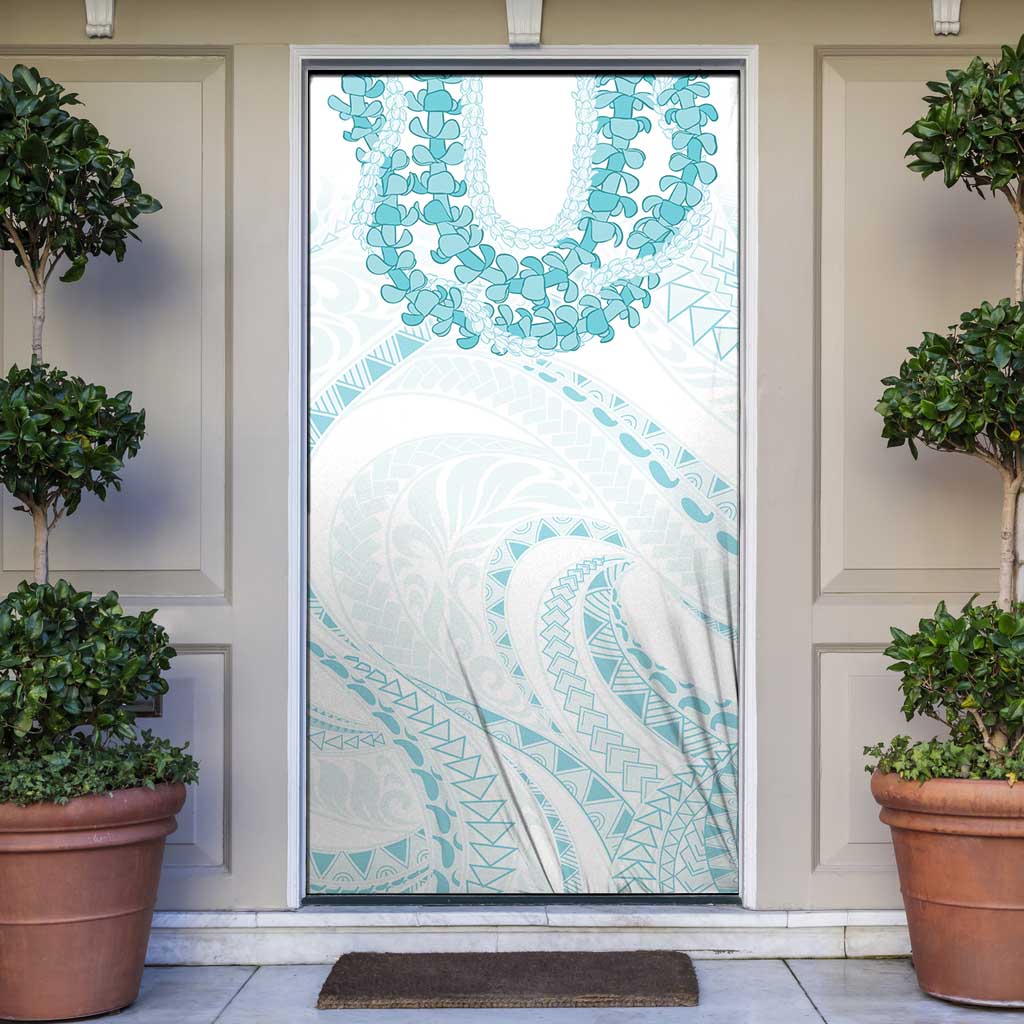Aloha Lei Onaona Door Cover Teal Hawaiian Tribal Pattern - Polynesian Pride