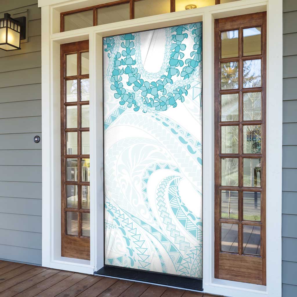 Aloha Lei Onaona Door Cover Teal Hawaiian Tribal Pattern - Polynesian Pride