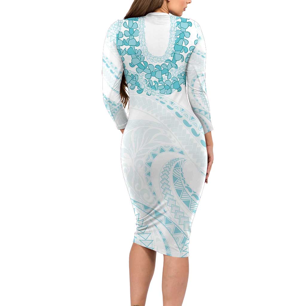 Aloha Lei Onaona Family Matching Long Sleeve Bodycon Dress and Hawaiian Shirt Teal Hawaiian Tribal Pattern