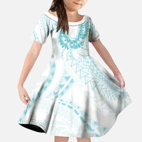 Aloha Lei Onaona Family Matching Off The Shoulder Long Sleeve Dress and Hawaiian Shirt Teal Hawaiian Tribal Pattern