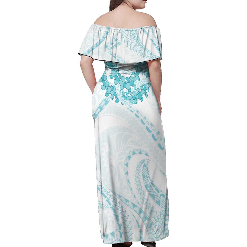 Aloha Lei Onaona Family Matching Off Shoulder Maxi Dress and Hawaiian Shirt Teal Hawaiian Tribal Pattern
