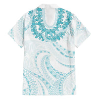 Aloha Lei Onaona Family Matching Off Shoulder Short Dress and Hawaiian Shirt Teal Hawaiian Tribal Pattern LT9 - Polynesian Pride