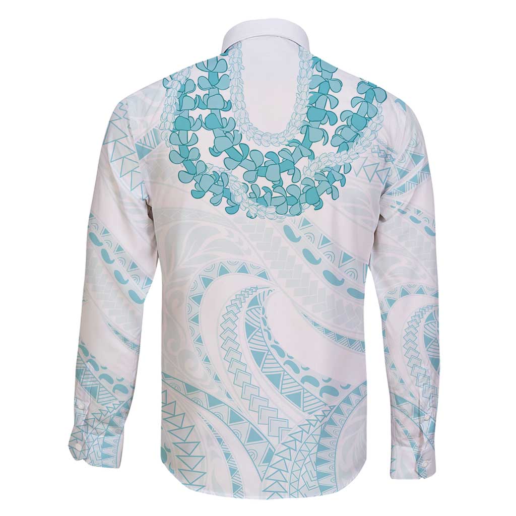 Aloha Lei Onaona Family Matching Off Shoulder Short Dress and Hawaiian Shirt Teal Hawaiian Tribal Pattern LT9 - Polynesian Pride