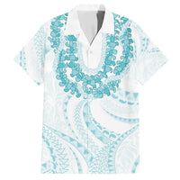 Aloha Lei Onaona Family Matching Puletasi and Hawaiian Shirt Teal Hawaiian Tribal Pattern