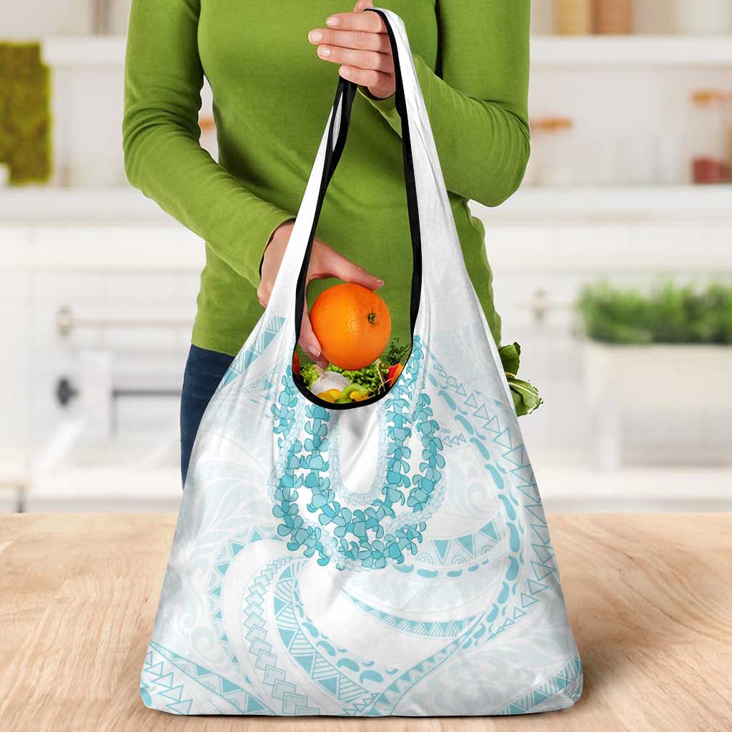 Aloha Lei Onaona Grocery Bag Teal Hawaiian Tribal Pattern