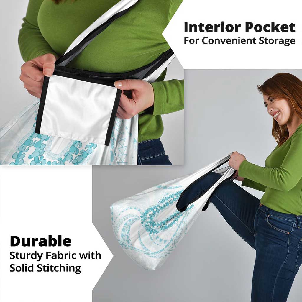 Aloha Lei Onaona Grocery Bag Teal Hawaiian Tribal Pattern