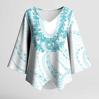 Aloha Lei Onaona Kimono Sleeve Blouse Teal Hawaiian Tribal Pattern - Polynesian Pride