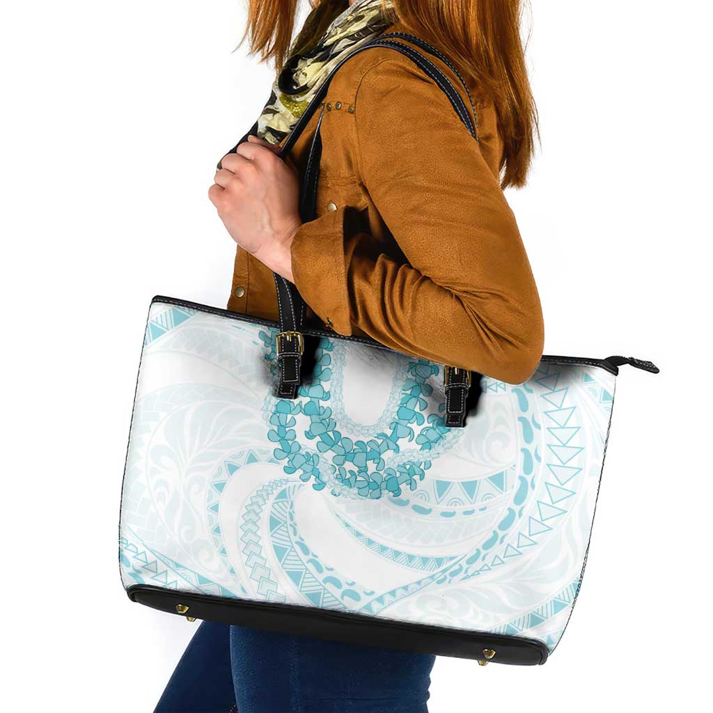 Aloha Lei Onaona Leather Tote Bag Teal Hawaiian Tribal Pattern