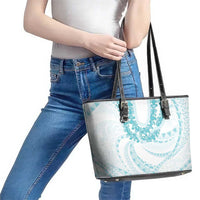 Aloha Lei Onaona Leather Tote Bag Teal Hawaiian Tribal Pattern