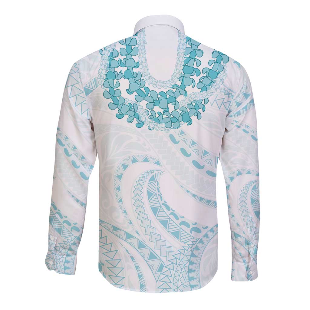 Aloha Lei Onaona Long Sleeve Button Shirt Teal Hawaiian Tribal Pattern