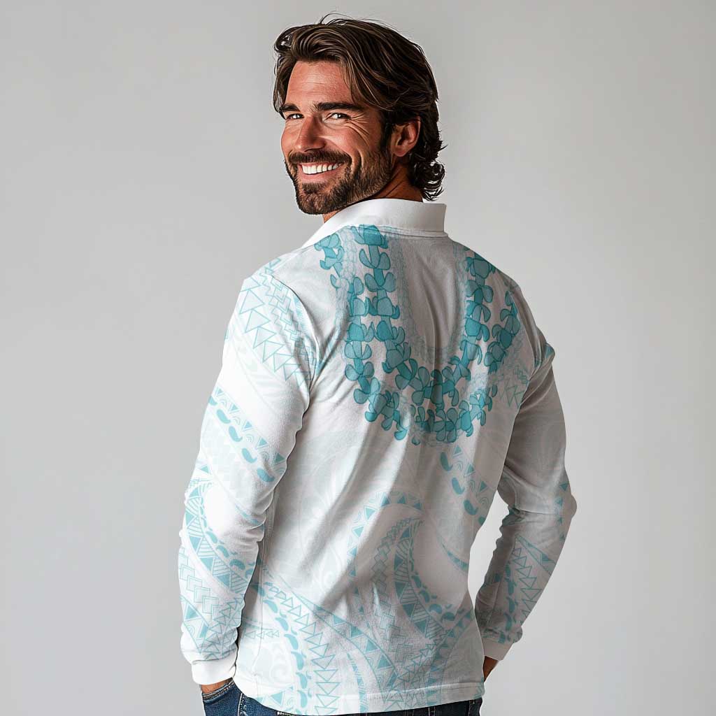 Aloha Lei Onaona Long Sleeve Polo Shirt Teal Hawaiian Tribal Pattern