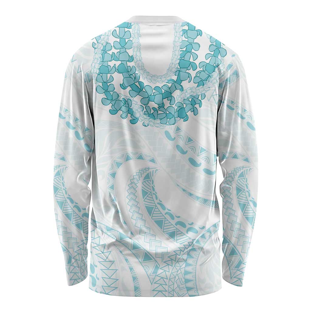 Aloha Lei Onaona Long Sleeve Shirt Teal Hawaiian Tribal Pattern