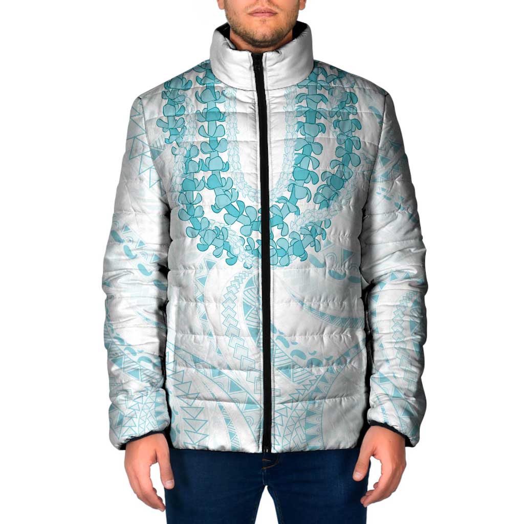 Aloha Lei Onaona Padded Jacket Teal Hawaiian Tribal Pattern - Polynesian Pride