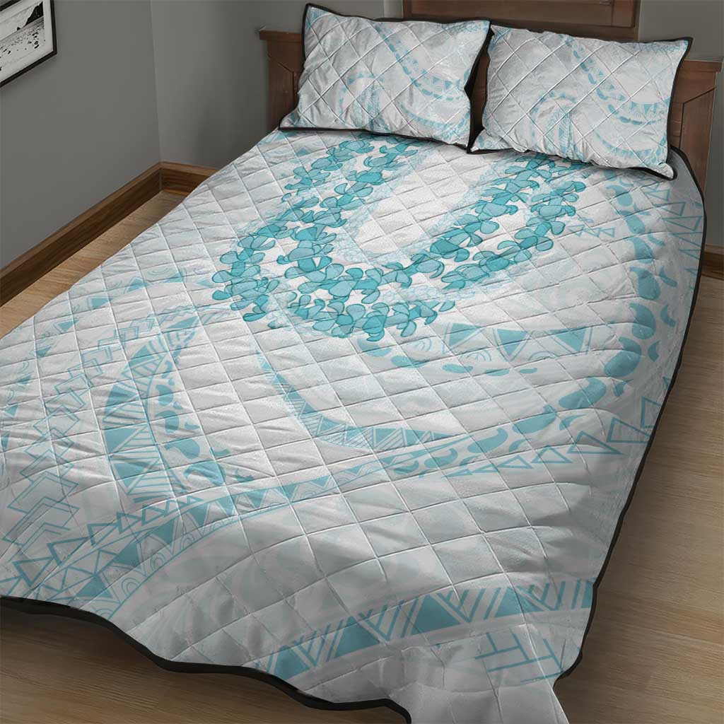 Aloha Lei Onaona Quilt Bed Set Teal Hawaiian Tribal Pattern