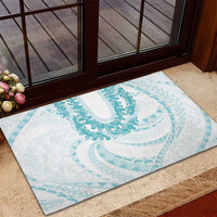 Aloha Lei Onaona Rubber Doormat Teal Hawaiian Tribal Pattern