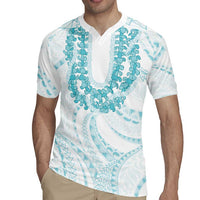 Aloha Lei Onaona Rugby Jersey Teal Hawaiian Tribal Pattern
