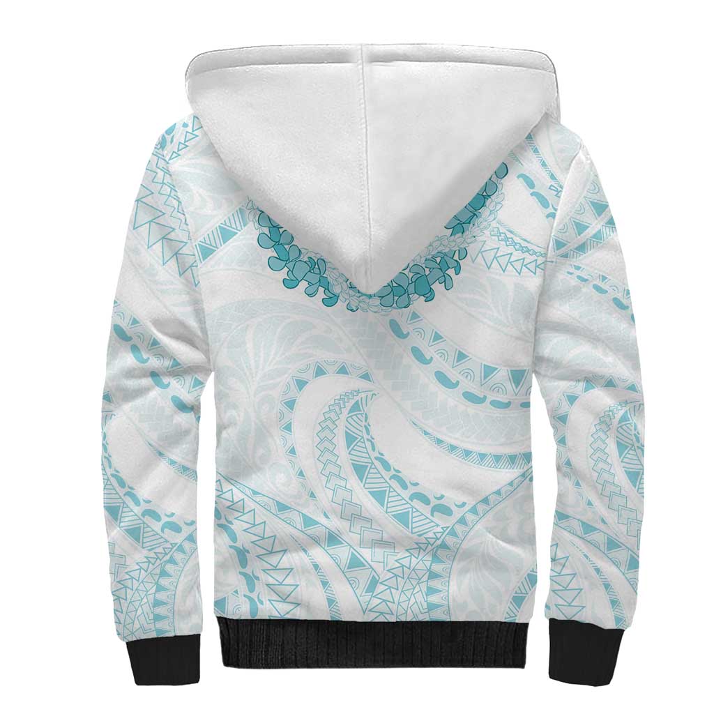 Aloha Lei Onaona Sherpa Hoodie Teal Hawaiian Tribal Pattern