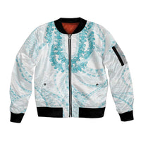 Aloha Lei Onaona Sleeve Zip Bomber Jacket Teal Hawaiian Tribal Pattern