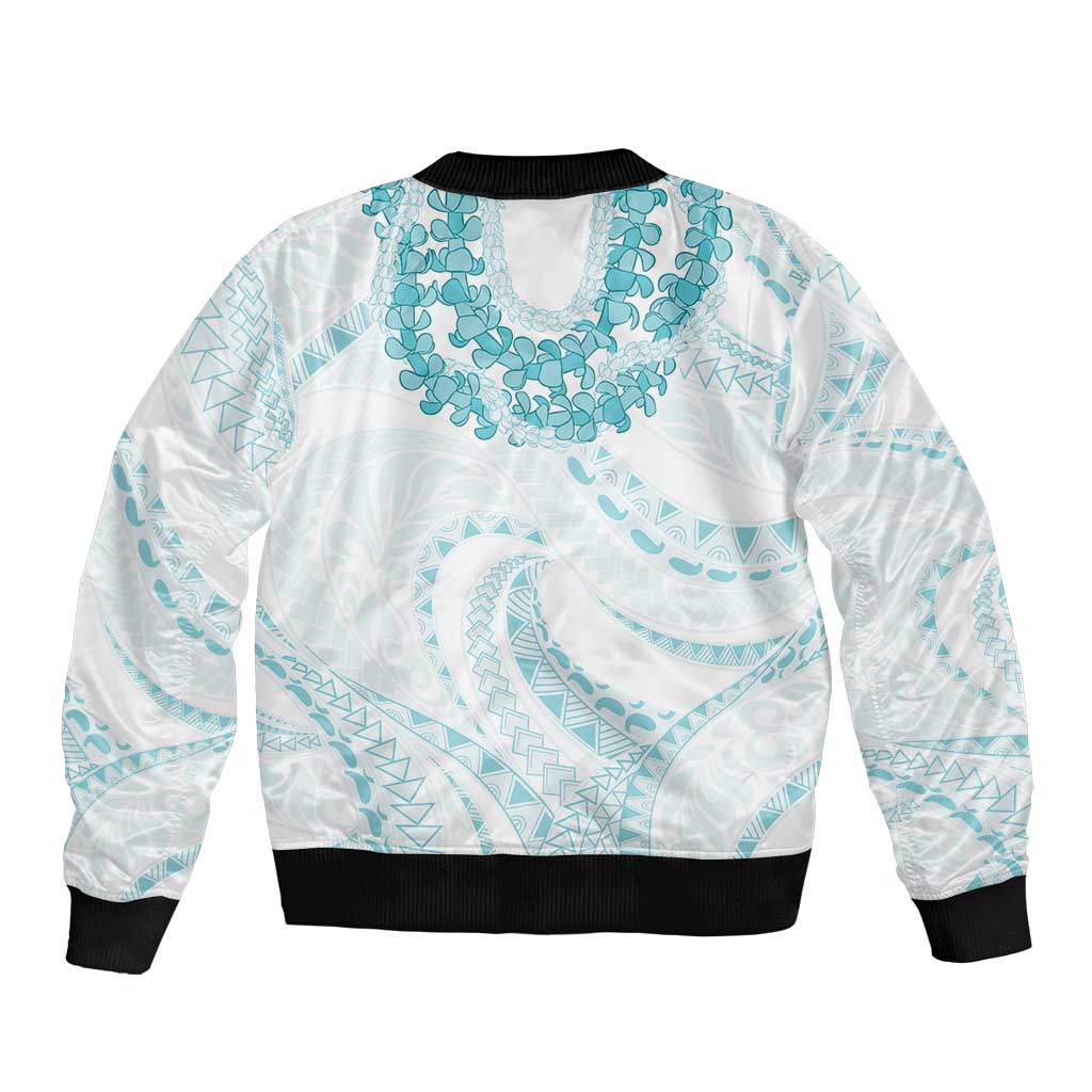 Aloha Lei Onaona Sleeve Zip Bomber Jacket Teal Hawaiian Tribal Pattern