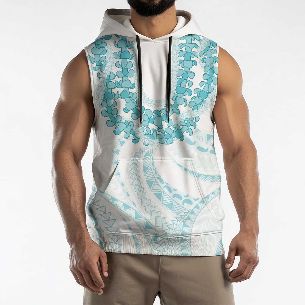Aloha Lei Onaona Sleeveless Hoodie Teal Hawaiian Tribal Pattern - Polynesian Pride