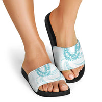 Aloha Lei Onaona Slide Sandals Teal Hawaiian Tribal Pattern - Polynesian Pride