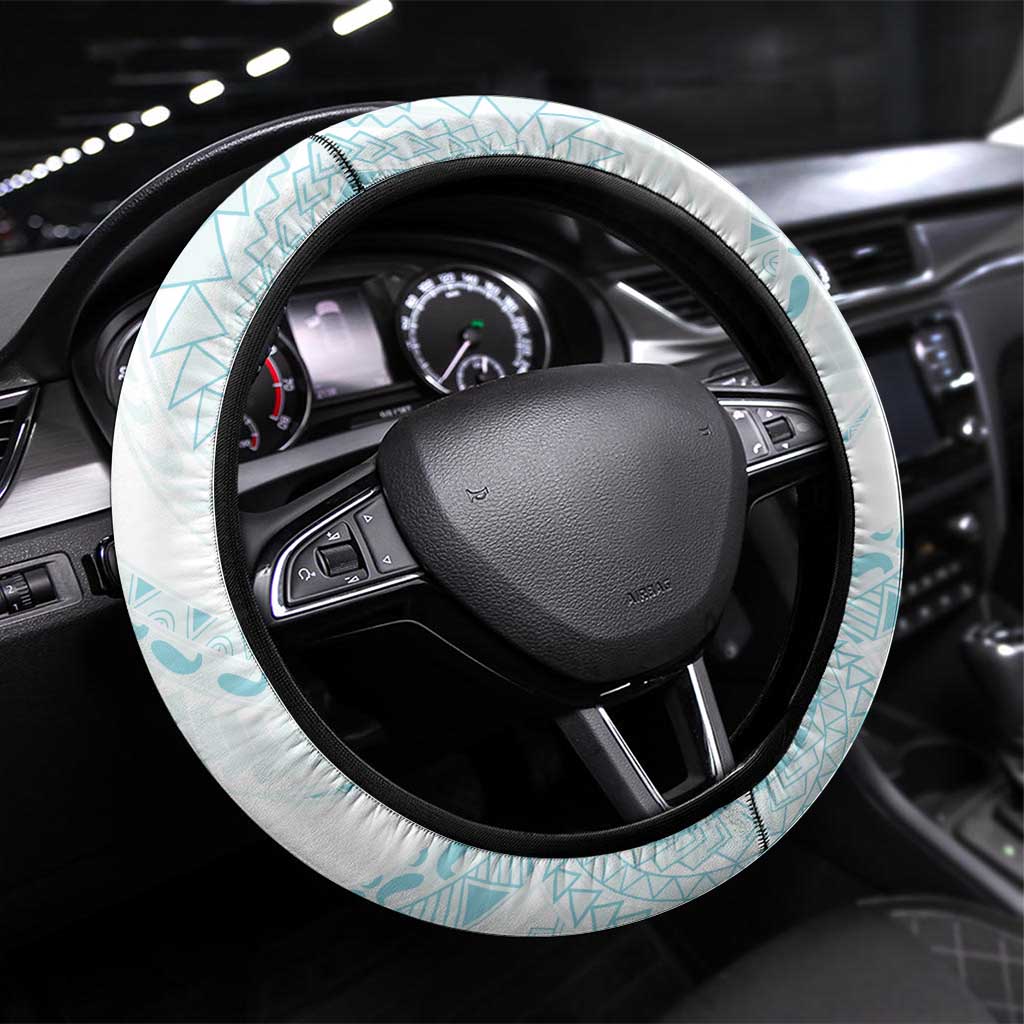 Aloha Lei Onaona Steering Wheel Cover Teal Hawaiian Tribal Pattern