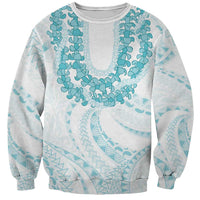 Aloha Lei Onaona Sweatshirt Teal Hawaiian Tribal Pattern