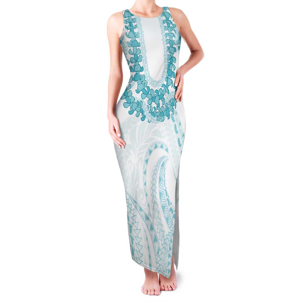 Aloha Lei Onaona Tank Maxi Dress Teal Hawaiian Tribal Pattern
