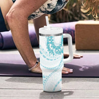 Aloha Lei Onaona Tumbler With Handle Teal Hawaiian Tribal Pattern