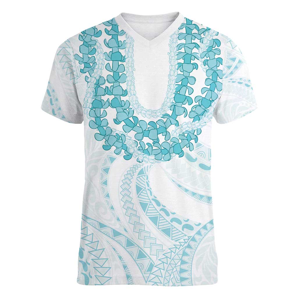 Aloha Lei Onaona Women V-Neck T-Shirt Teal Hawaiian Tribal Pattern LT9 Female Teal - Polynesian Pride